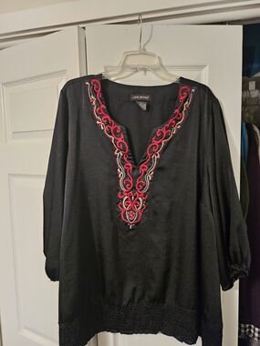 Lane Bryant Black Embroidered V-Neck Tunic